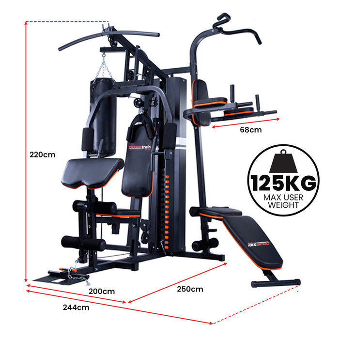 Powertrain Multi Station Home Gym 68KG Weights Punching Bag