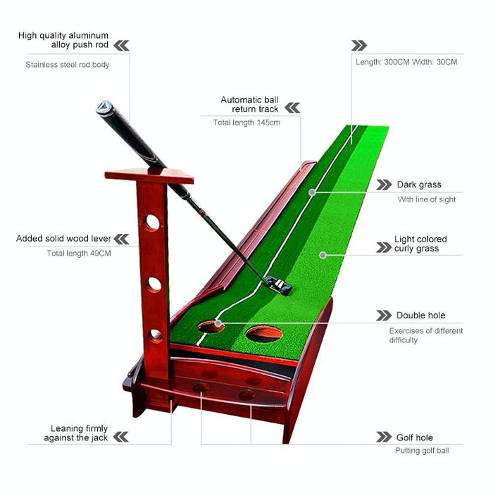 3m Golf Solid Wood Putter Trainer Practice Set Training Mat